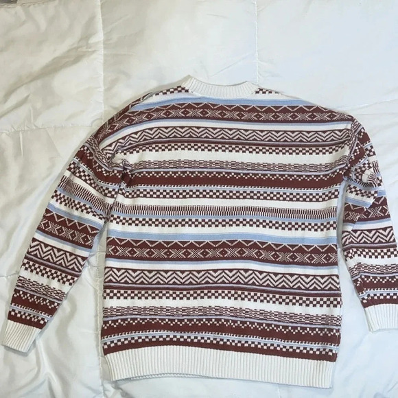 Hollister Sweater S Oversized Fair Isle Crew Neck Pullover Brown Blue - Picture 4 of 5